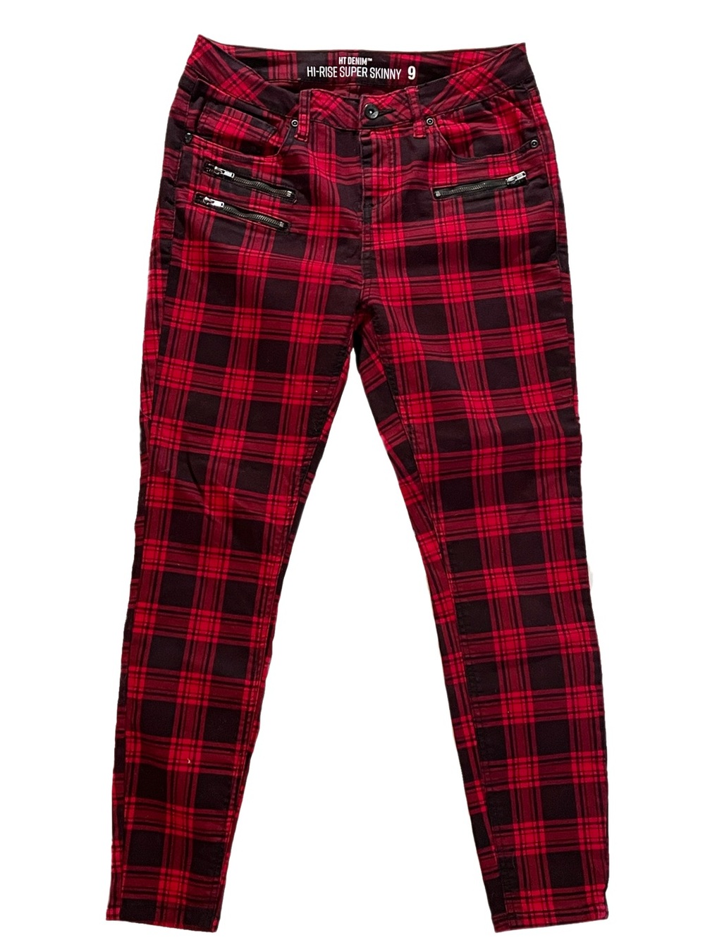 Hot Topic Red Plaid Skinny Hi-Rise Jeans